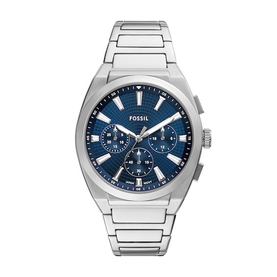 Men's Fossil Everett Chronograph Watch with Textured Deep Blue Dial (Model: Fs6104)