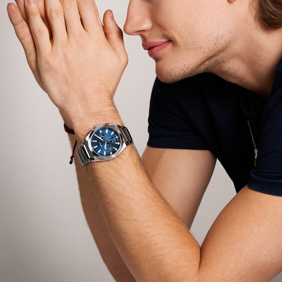 Men's Fossil Everett Chronograph Watch with Textured Deep Blue Dial (Model: Fs6104)