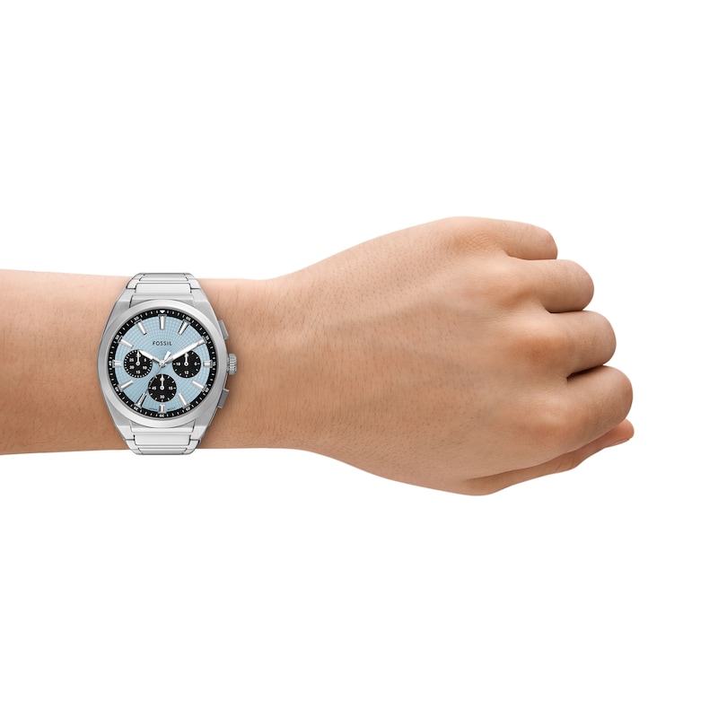 Main Image 5 of Men's Fossil Everett Chronograph Watch with Textured Light Blue Dial (Model: FS6105)