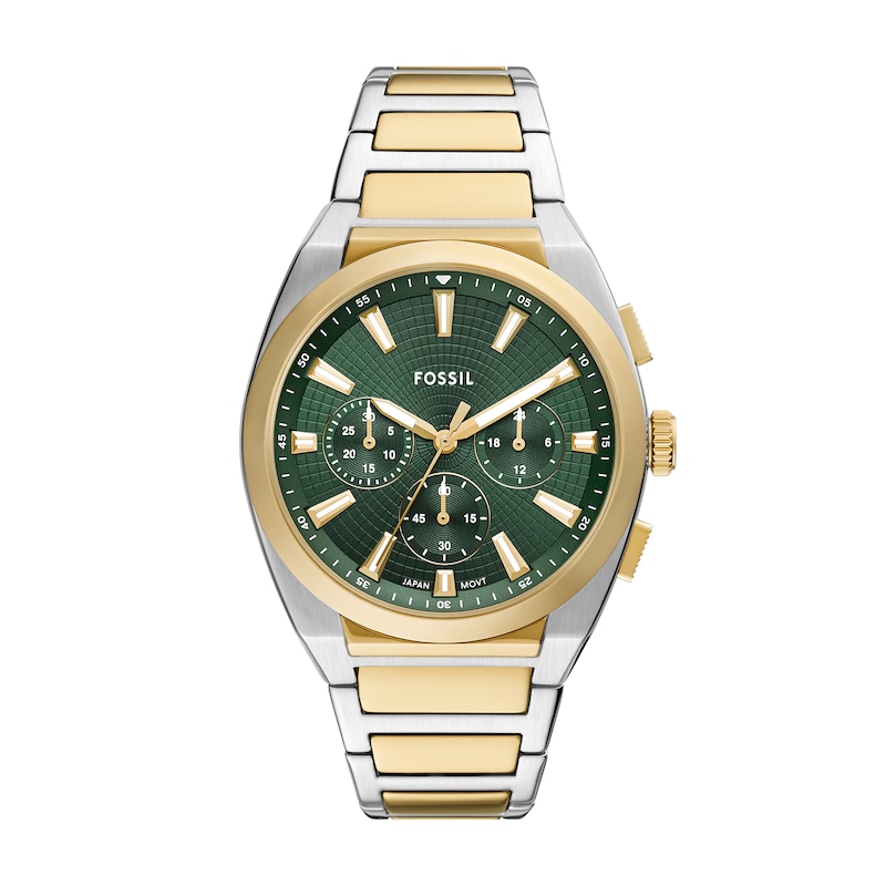Main Image 1 of Men's Fossil Everett Two-Tone IP Chronograph Watch with Textured Green Dial (Model: FS6106)