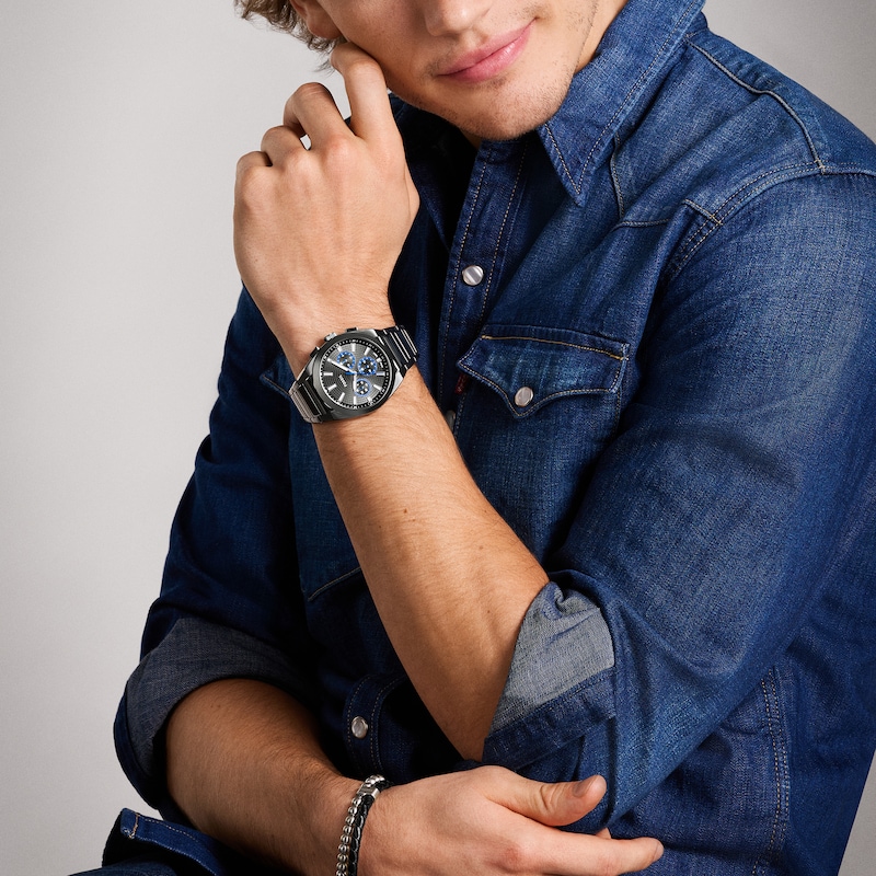 Main Image 4 of Men's Fossil Everett Grey IP Chronograph Watch with Textured Grey Dial (Model: FS6107)