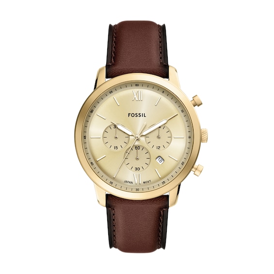 Men's Fossil Neutra Gold-Tone IP Brown Leather Strap Chronograph Watch with Gold-Tone Dial (Model: Fs6113)