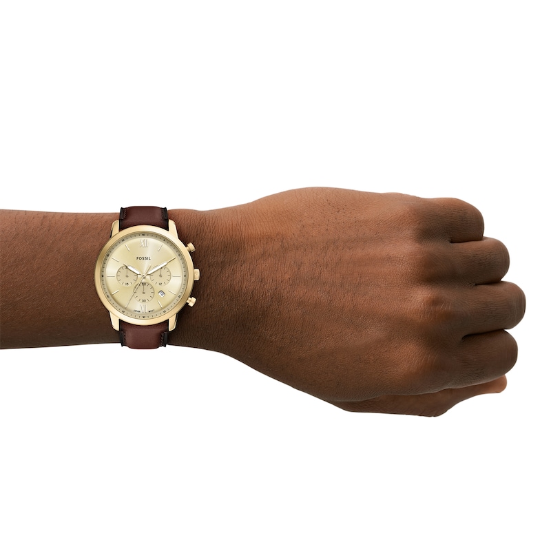 Main Image 5 of Men's Fossil Neutra Gold-Tone IP Brown Leather Strap Chronograph Watch with Gold-Tone Dial (Model: FS6113)