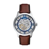 Thumbnail Image 1 of Men’s Fossil Townsman Brown Leather Strap Automatic Watch with Brushed Blue Skeleton Dial (Model: ME3267)