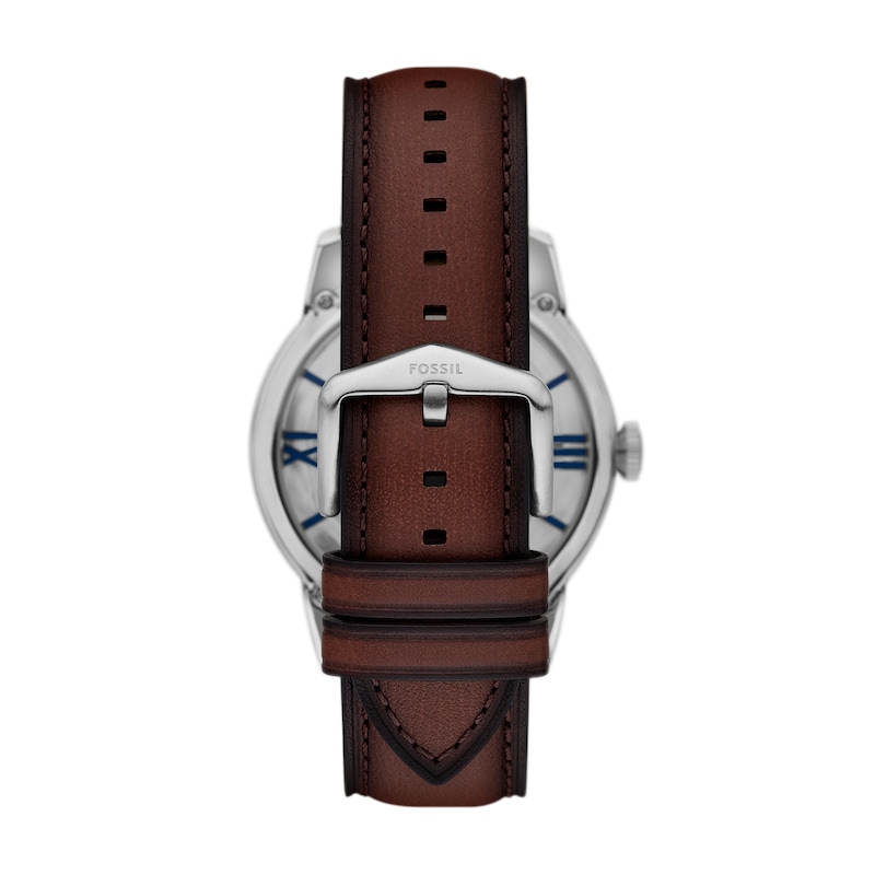 Main Image 2 of Men’s Fossil Townsman Brown Leather Strap Automatic Watch with Brushed Blue Skeleton Dial (Model: ME3267)