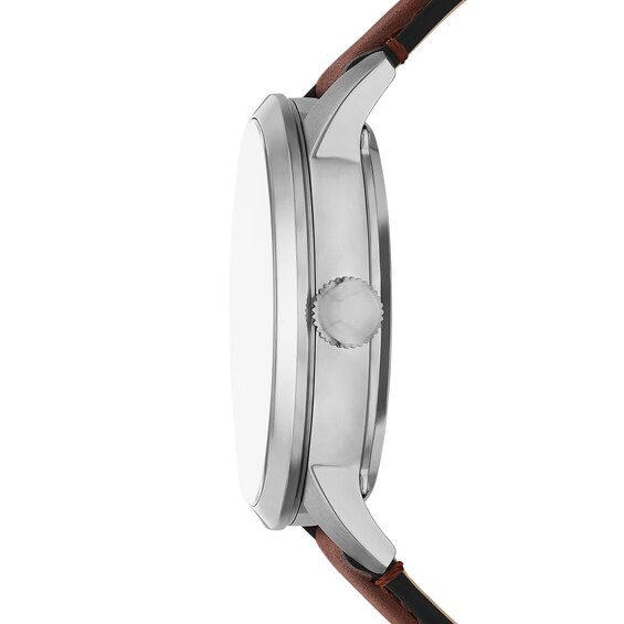 Menâs Fossil Townsman Brown Leather Strap Automatic Watch with Brushed Blue Skeleton Dial (Model: Me3267)