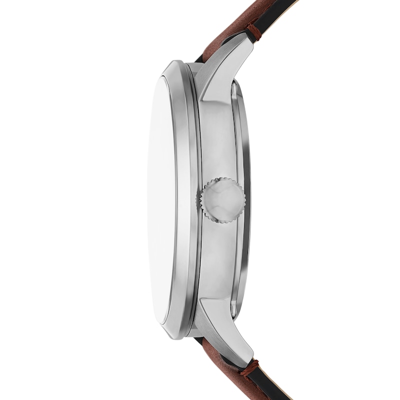 Main Image 3 of Men’s Fossil Townsman Brown Leather Strap Automatic Watch with Brushed Blue Skeleton Dial (Model: ME3267)