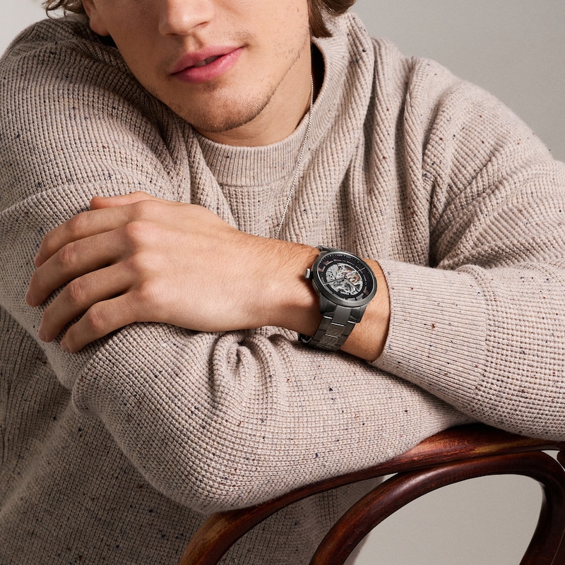Main Image 5 of Men’s Fossil Townsman Gunmetal Grey IP Automatic Watch with Grey Skeleton Dial (Model: ME3268)