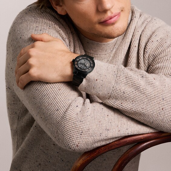 Menâs Fossil Townsman Black IP Automatic Watch with Black Skeleton Dial (Model: Me3269)