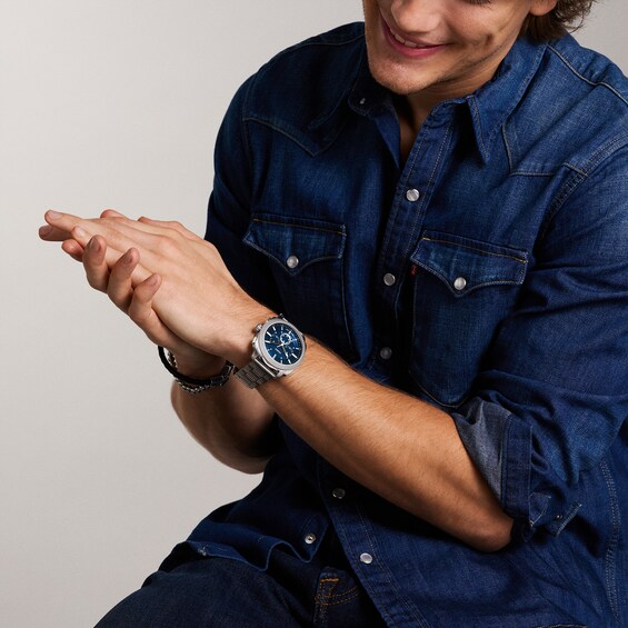 Menâs Fossil Machine Chronograph Watch with Textured Blue Dial (Model: Fs6096)