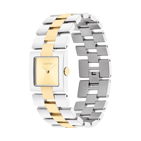 Ladies' Calvin Klein Meridian Two-Tone IP Watch with Square Gold-Tone Dial (Model: 25100115)