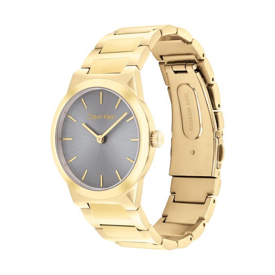 Ladies' Calvin Klein Linear Elegance Gold-Tone IP Watch with Grey Dial (Model: 25100082)