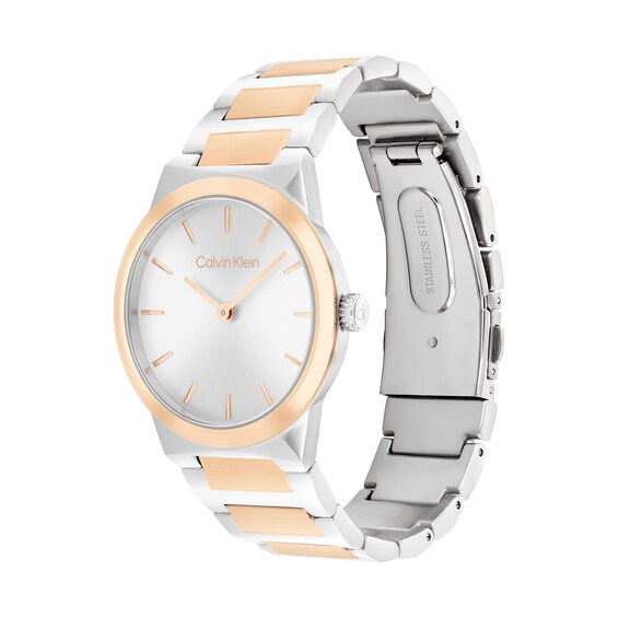 Ladies' Calvin Klein Linear Elegance Two-Tone IP Watch with Silver-Tone Dial (Model: 25100083)