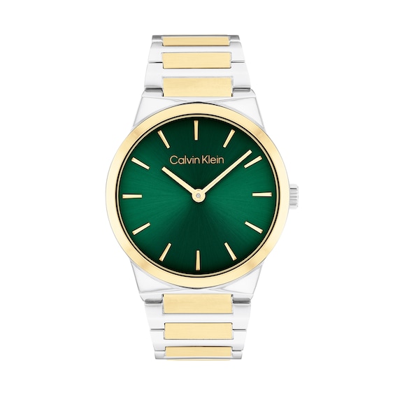 Ladies' Calvin Klein Linear Elegance Two-Tone IP Watch with Green Dial (Model: 25100114)