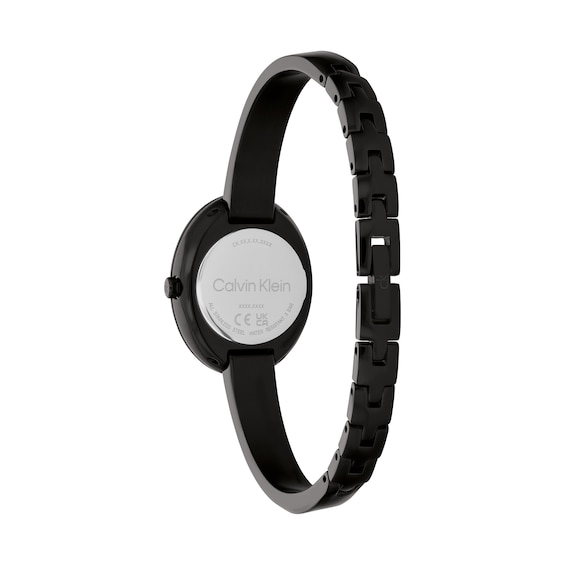 Ladies' Calvin Klein Twisted Bezel Black IP Bangle Watch with Black Oval Dial (Model: 25100112)