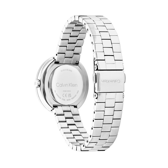 Ladies' Calvin Klein Twisted Bezel Crystal Accent Watch with Silver-Tone Dial (Model: 25100093)