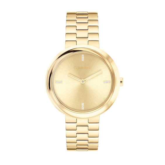 Ladies' Calvin Klein Twisted Bezel Crystal Accent Gold-Tone IP Watch with Gold-Tone Dial (Model: 25100094)