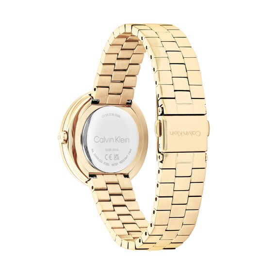 Ladies' Calvin Klein Twisted Bezel Crystal Accent Gold-Tone IP Watch with Gold-Tone Dial (Model: 25100094)