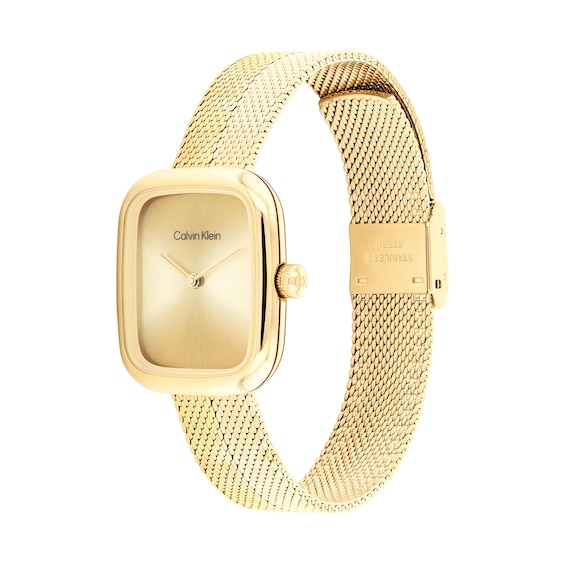 Ladies' Calvin Klein Adore Gold-Tone IP Watch with Rectangular Gold-Tone Dial (Model: 25100099)
