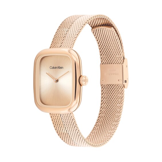 Ladies' Calvin Klein Adore Rose-Tone IP Watch with Rectangular Rose-Toned Dial (Model: 25100101)