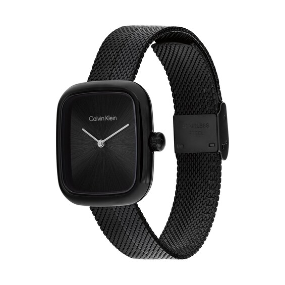 Ladies' Calvin Klein Adore Black IP Watch with Rectangular Black Dial (Model: 25100100)