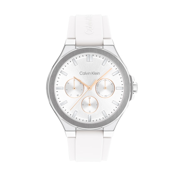 Ladies' Calvin Klein Vibrancy Crystal Accent White Silicone Strap Chronograph Watch with White Dial (Model: 25100106)