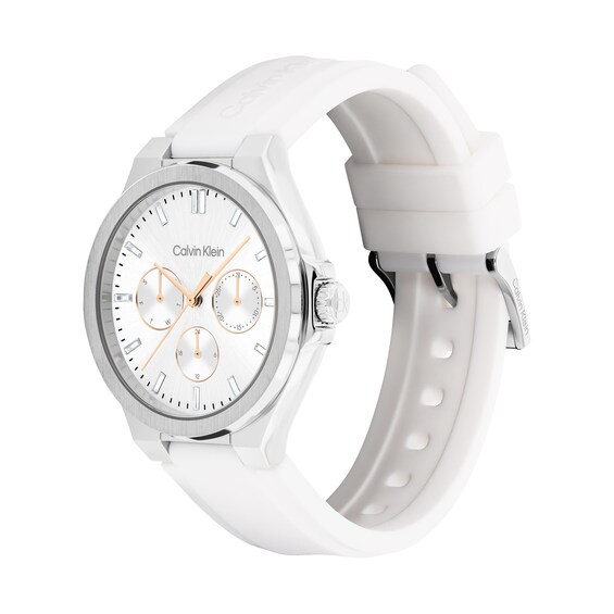 Ladies' Calvin Klein Vibrancy Crystal Accent White Silicone Strap Chronograph Watch with White Dial (Model: 25100106)