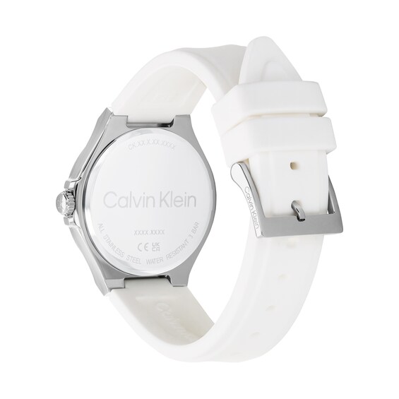 Ladies' Calvin Klein Vibrancy Crystal Accent White Silicone Strap Chronograph Watch with White Dial (Model: 25100106)