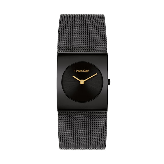 Ladies' Calvin Klein Pulse Black IP Mesh Watch with Rectangular Black Dial (Model: 25100109)