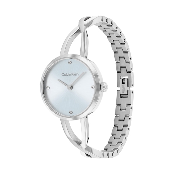 Ladies' Calvin Klein Embrace Crystal Accent Bangle Watch with Blue Dial (Model: 25100058)
