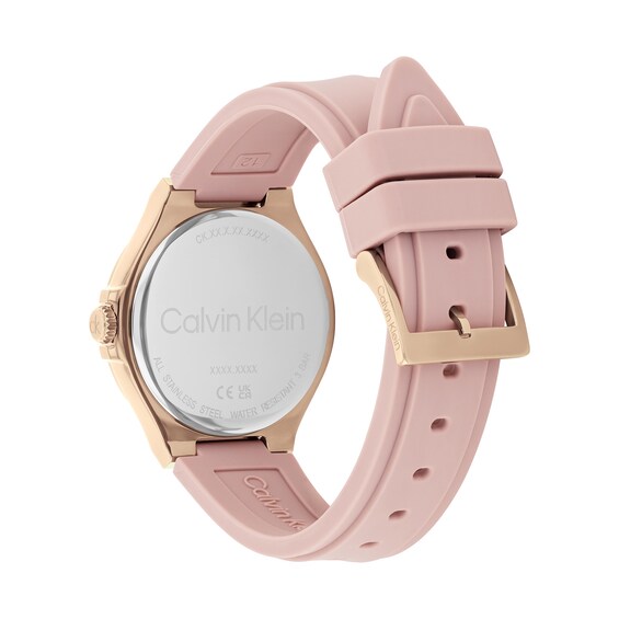 Ladies' Calvin Klein Vibrancy Crystal Accent Rose-Tone Pink Strap Chronograph Watch with Pink Dial (Model: 25100108)