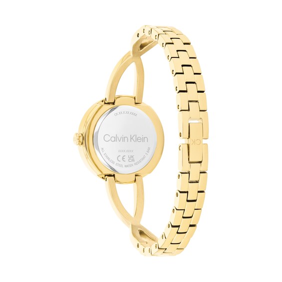 Ladies' Calvin Klein Embrace Crystal Accent Gold-Tone IP Bangle Watch with Black Dial (Model: 25100059)