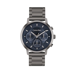 Men's Calvin Klein Gauge Gunmetal Grey IP Chronograph Watch with Blue Dial (Model: 25200495)