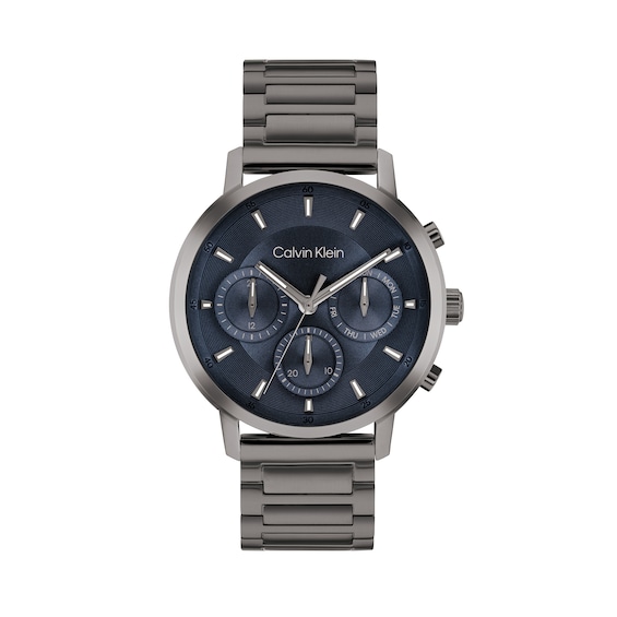 Men's Calvin Klein Gauge Gunmetal Grey IP Chronograph Watch with Blue Dial (Model: 25200495)