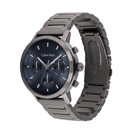 Men's Calvin Klein Gauge Gunmetal Grey IP Chronograph Watch with Blue Dial (Model: 25200495)