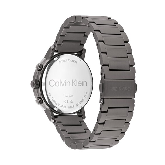 Men's Calvin Klein Gauge Gunmetal Grey IP Chronograph Watch with Blue Dial (Model: 25200495)