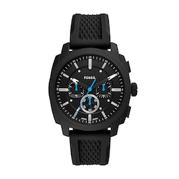Men’s Fossil Machine Black IP Silicone Strap Chronograph Watch with Textured Black Dial (Model: FS6099)