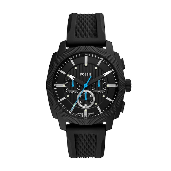 Menâs Fossil Machine Black IP Silicone Strap Chronograph Watch with Textured Black Dial (Model: Fs6099)