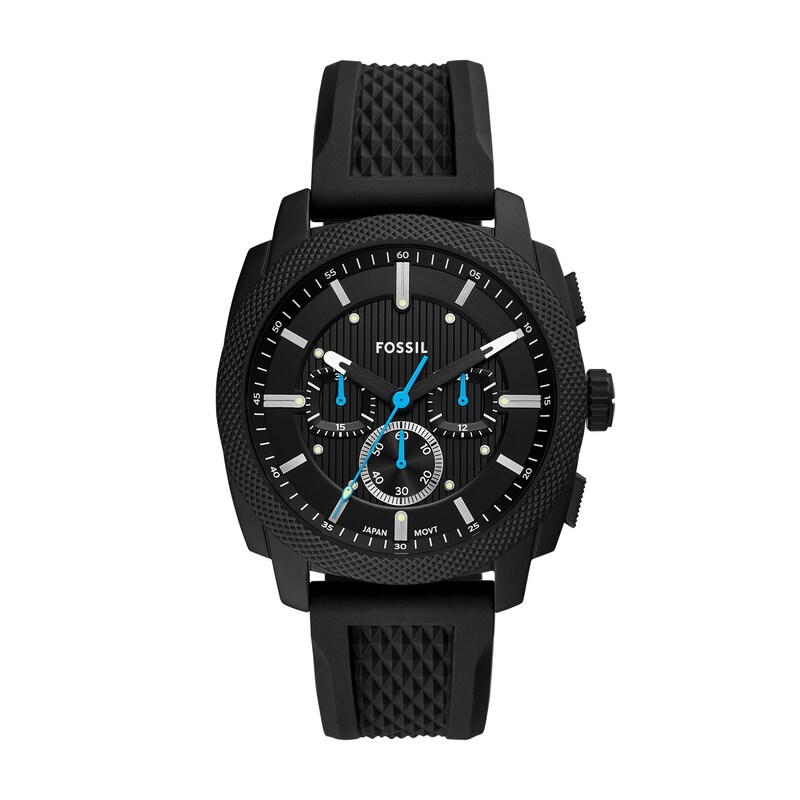 Main Image 1 of Men’s Fossil Machine Black IP Silicone Strap Chronograph Watch with Textured Black Dial (Model: FS6099)