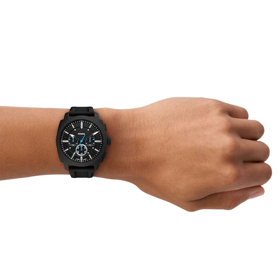 Menâs Fossil Machine Black IP Silicone Strap Chronograph Watch with Textured Black Dial (Model: Fs6099)