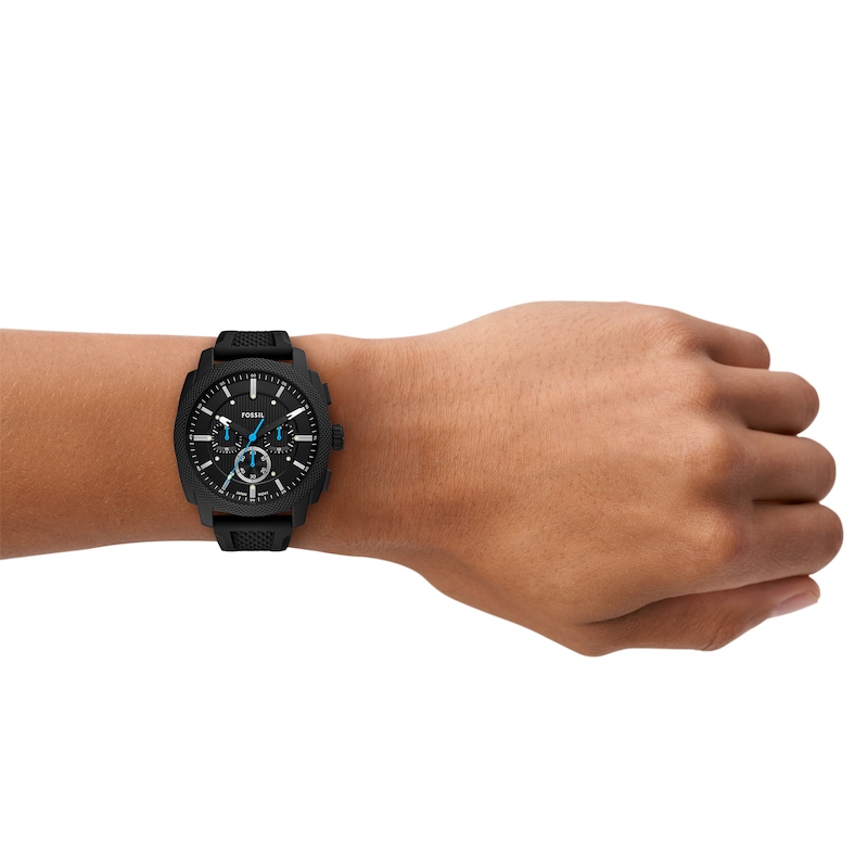 Main Image 5 of Men’s Fossil Machine Black IP Silicone Strap Chronograph Watch with Textured Black Dial (Model: FS6099)