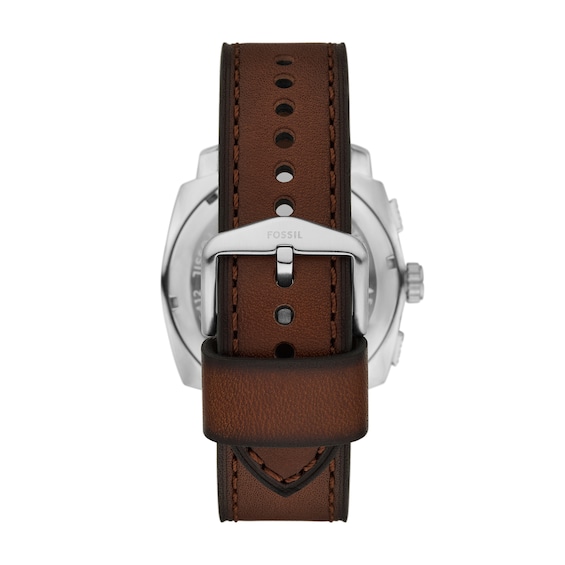Menâs Fossil Machine Brown Leather Strap Chronograph Watch with Textured Green Dial (Model: Fs6100)