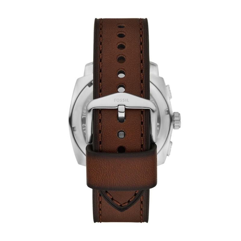 Main Image 2 of Men’s Fossil Machine Brown Leather Strap Chronograph Watch with Textured Green Dial (Model: FS6100)