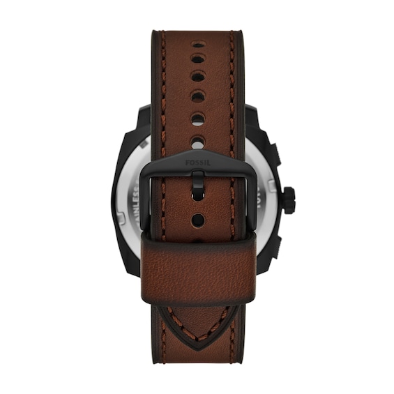 Menâs Fossil Machine Black IP Brown Leather Strap Chronograph Watch with Textured Brown Dial (Model: Fs6101)