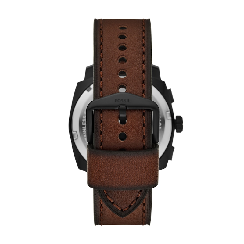 Main Image 2 of Men’s Fossil Machine Black IP Brown Leather Strap Chronograph Watch with Textured Brown Dial (Model: FS6101)