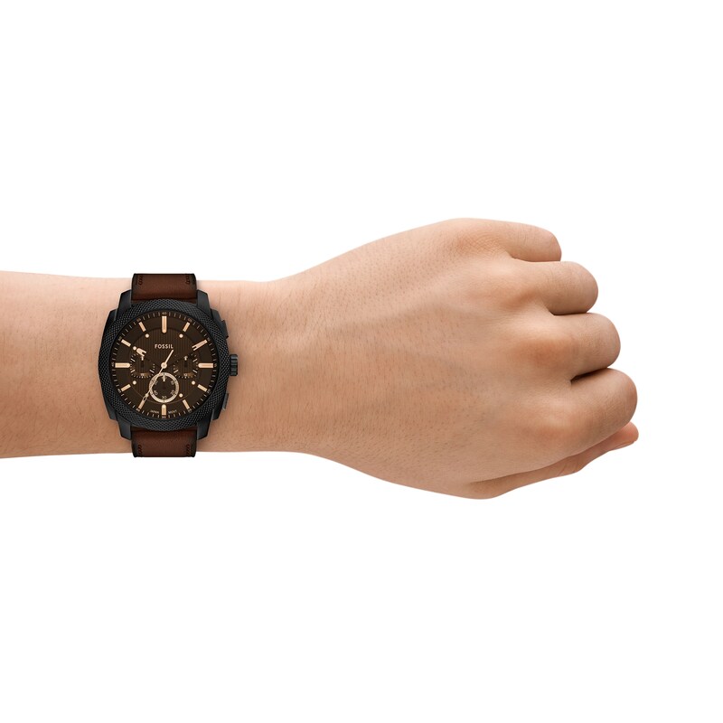 Main Image 5 of Men’s Fossil Machine Black IP Brown Leather Strap Chronograph Watch with Textured Brown Dial (Model: FS6101)
