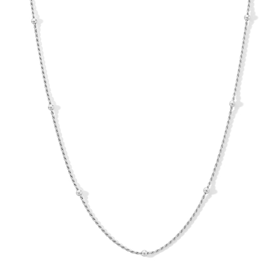 1.3mm Diamond-Cut Bead Station Rope Chain Necklace in Solid Sterling Silver - 18"