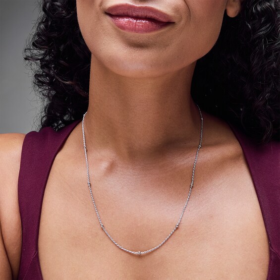 1.3mm Diamond-Cut Bead Station Rope Chain Necklace in Solid Sterling Silver - 18"