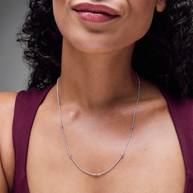 Main Image 2 of 1.3mm Diamond-Cut Bead Station Rope Chain Necklace in Solid Sterling Silver - 18"