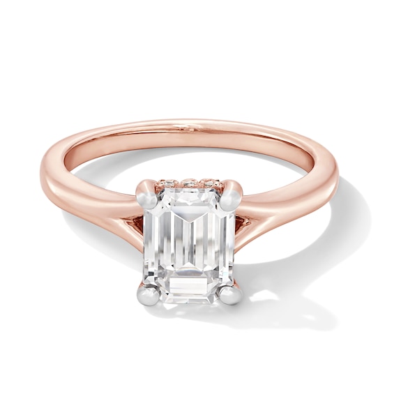2 CT. T.w. Emerald-Cut Certified Lab-Grown Diamond Solitaire Hidden Halo Engagement Ring in 14K Rose Gold (F/Vs2)